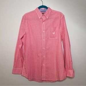 Chaps Men’s Pink Gingham Easy Care Button Up Dress Shirt Medium